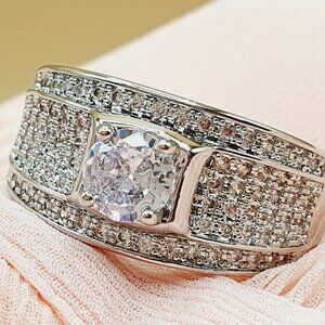 💍 Glitter Zircon Full Filled Silver Chunky Wedding Ring for Man, INDN8362